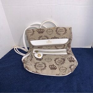 ** CUTE JUICY COUTURE LOGO MINI BACKPACK PURSE BAG BROWN WHITE BEIGE SATCHEL **